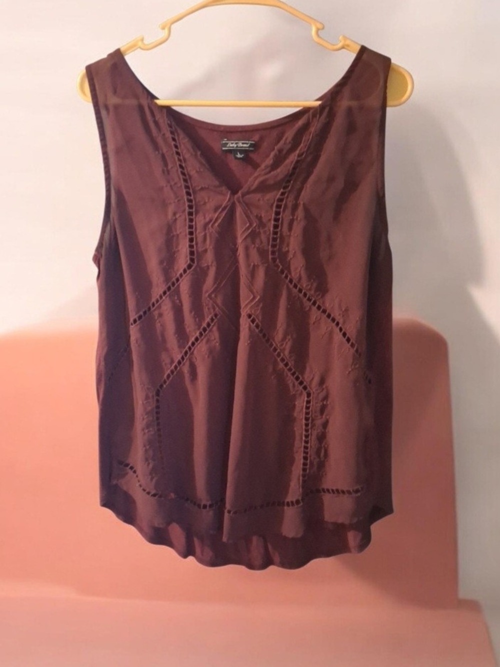 Lucky Brand Merlot Red V-Neck Sleeveless Tank with Ladder Stitch Cutouts